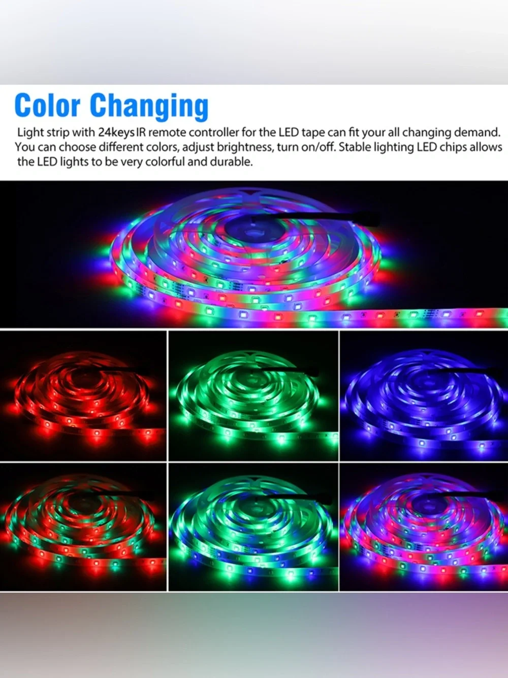 RGB LED Strip Lights 32.8ft - Multicolor Flexible Tape for Home Party Supplies